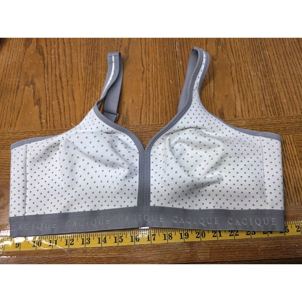 Cacique By Lane Bryant  White Gray Polka-Dot Cotton Unlined Wire-Free Bra 42DD